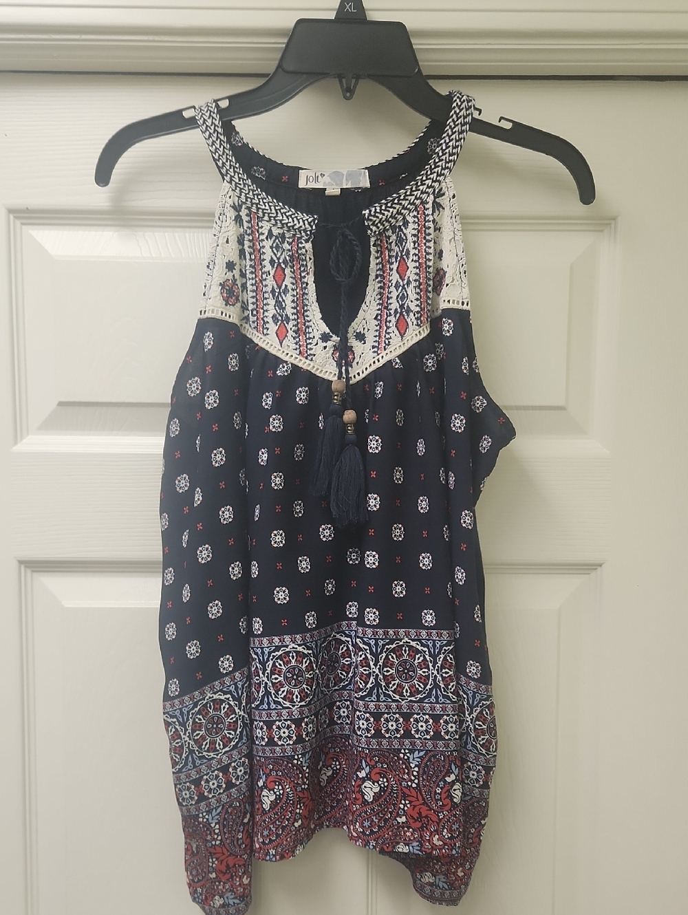 Jolt Navy Embroidered Halter Camisole with Red & White Accents